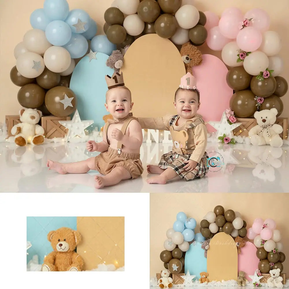 Pink or Blue Beary Fun Baby Shower Backdrop Kids Baby Cake Smash Photography Props Gender Reveal Party Backgrounds