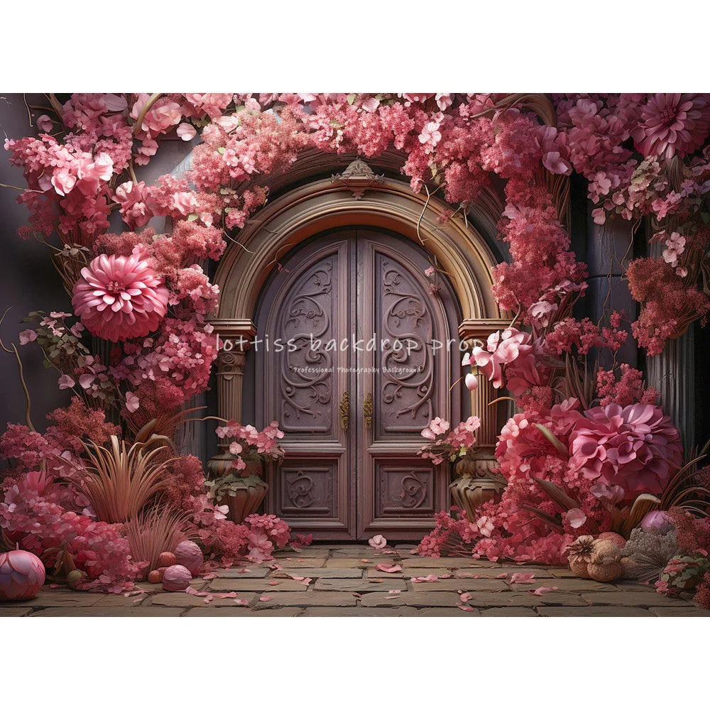 Garden House Floral Door Backdrops Kids Child Spring Photography Girl Baby Photocall Decors Rose Pink Flower Windows Backgrounds