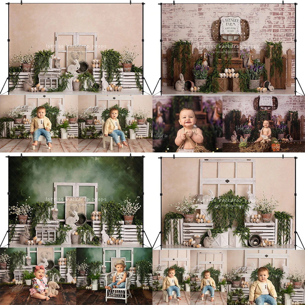 Spring Bunny Garden Backdrops Kids Baby Photography Props Child Adult Photocall Decors Floral Plants Windows Backgrounds