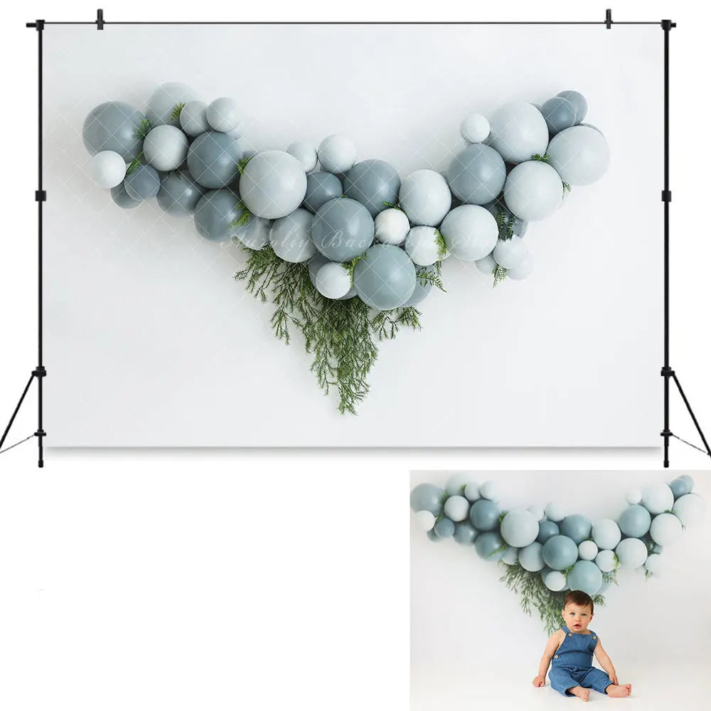 Balloons Leaves Garland Backdrop Kids Child Cake Smash Photography Props Baby 1st Birthday Photocall Decors Studio Backgrounds