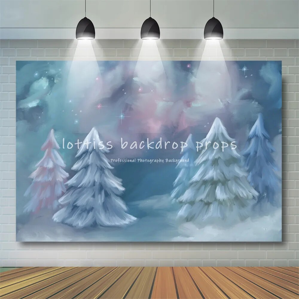 Winter Snow Hand Painting Backdrop Photography Christmas House Snowflake Kids Girl Family Birthday Portrait Photo Background