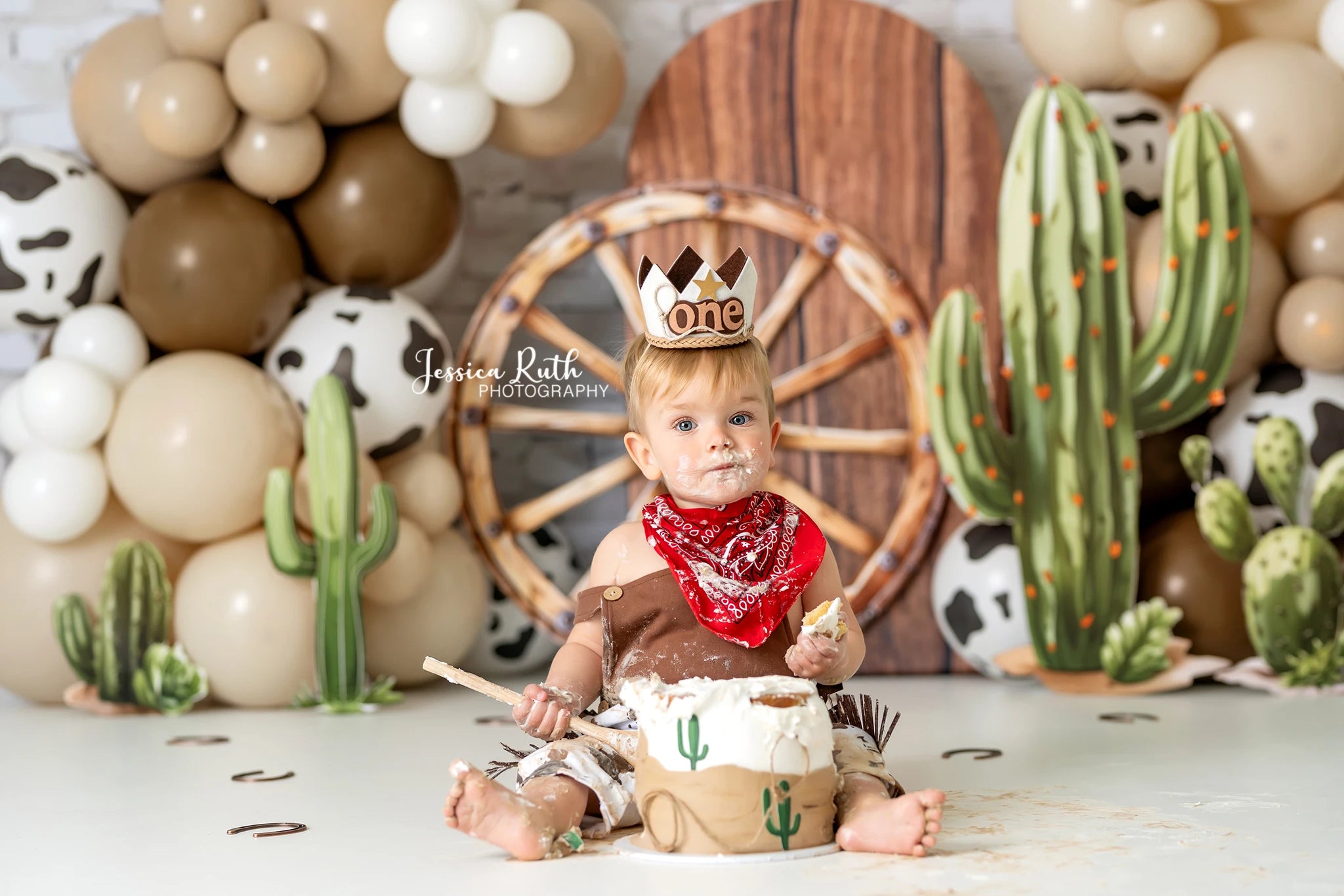 Cowboy Balloons Backdrop Kids Baby Cake Smash Photography Props Cactus Child Boys Adult Birthday Studio Backgrounds