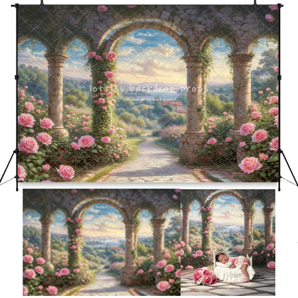 Garden Rose Trail Backdrops Kids Baby BIrthday Cake Smash Photocall Decors Spring Countryside Backgrounds