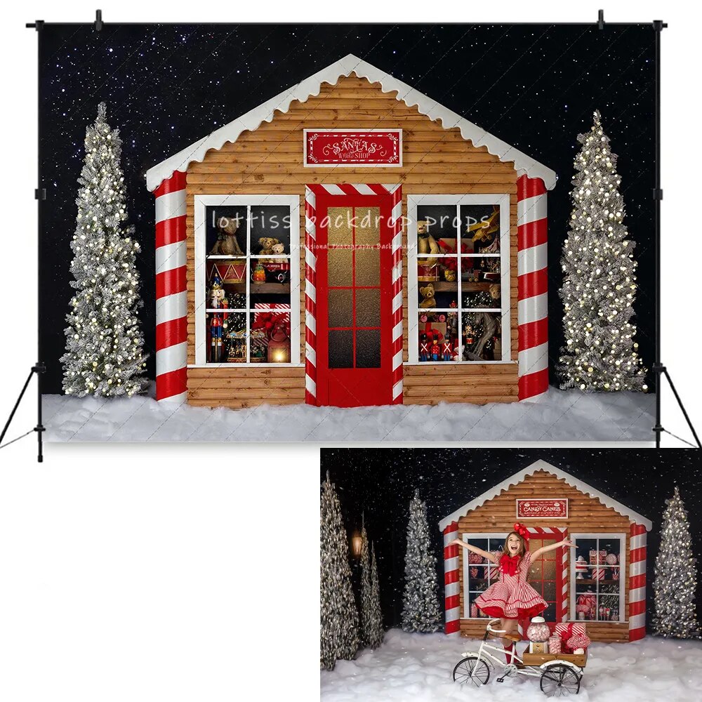 Christmas Santa Shop Backdrops Kids Adult Photocall Props Child Baby Photography Winter Country Gingerbread Store Background