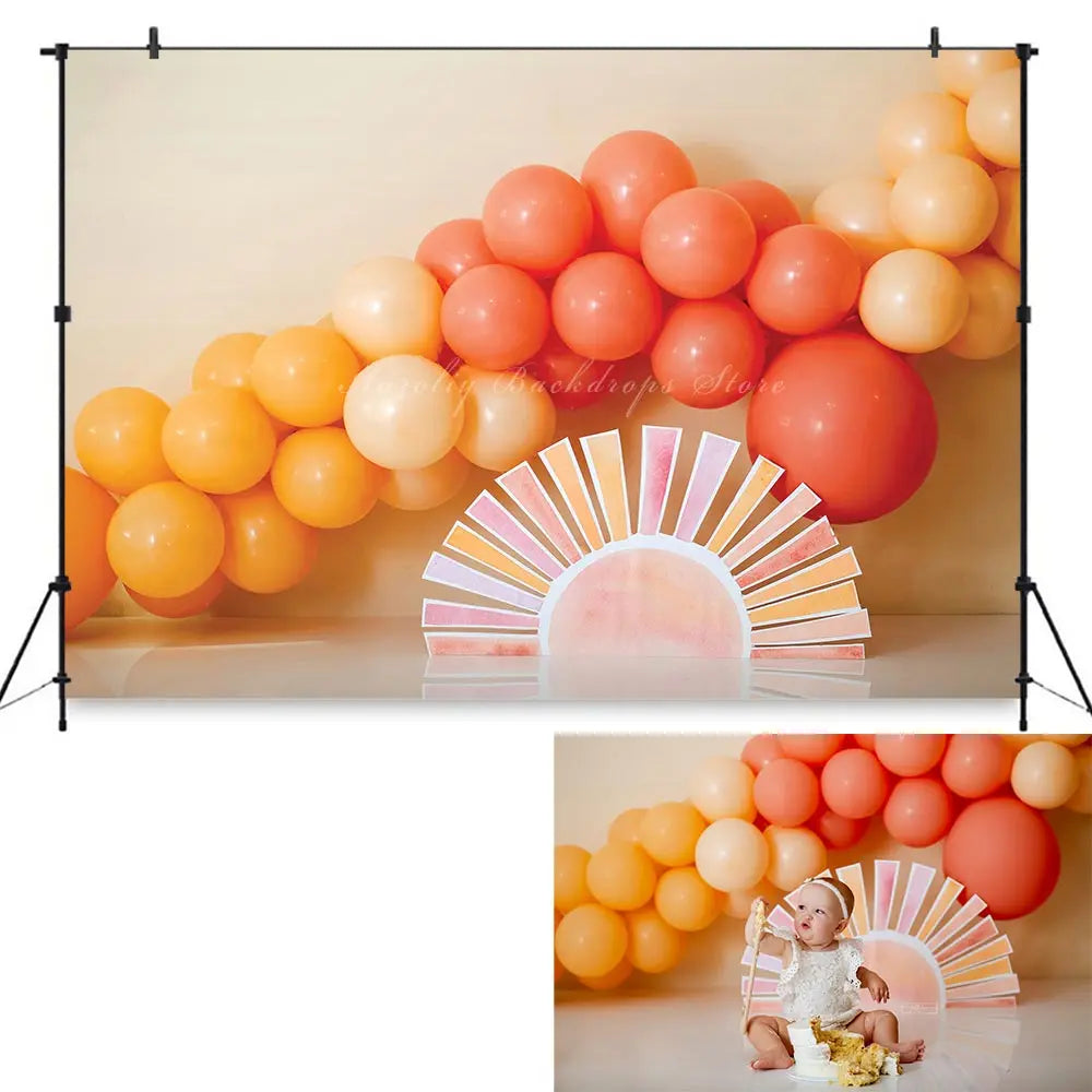 Sunny Boho Balloon Garland Backdrop Kids Baby Cake Smash Photocall Decors Child Adult Birthday Photography Backgrounds