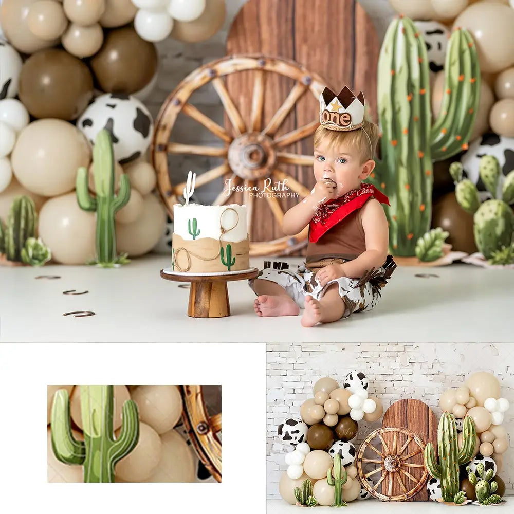 Cowboy Balloons Backdrop Kids Baby Cake Smash Photography Props Cactus Child Boys Adult Birthday Studio Backgrounds