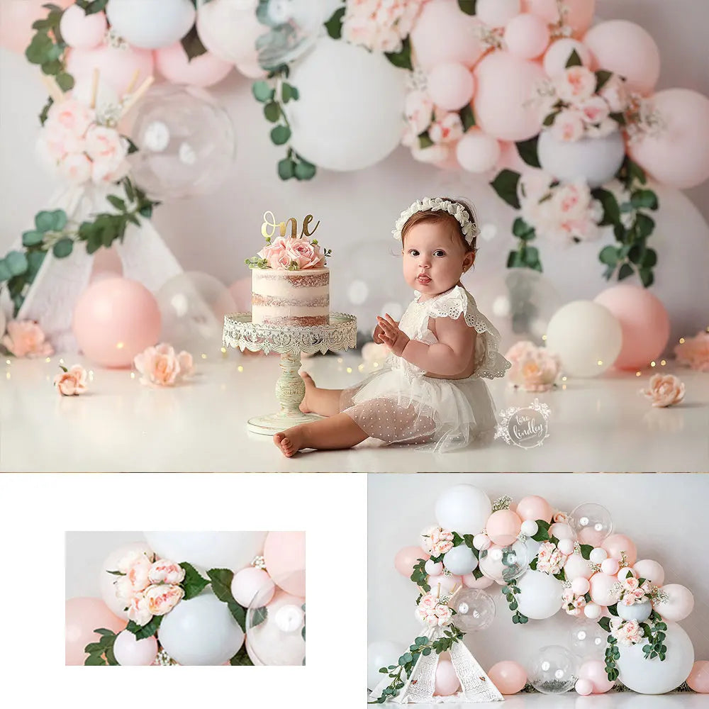 Spring Peony Flower Backdrop Boho Balloons Kids Cake Smash Photography Props Child Baby Adult Photocall Studio Backgrounds