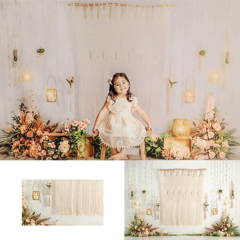 Boho Macrame Curtains Backdrops Kids Baby Photography Cake Smash Props Child Adult Photocall Decors Spring Theme Backgrounds