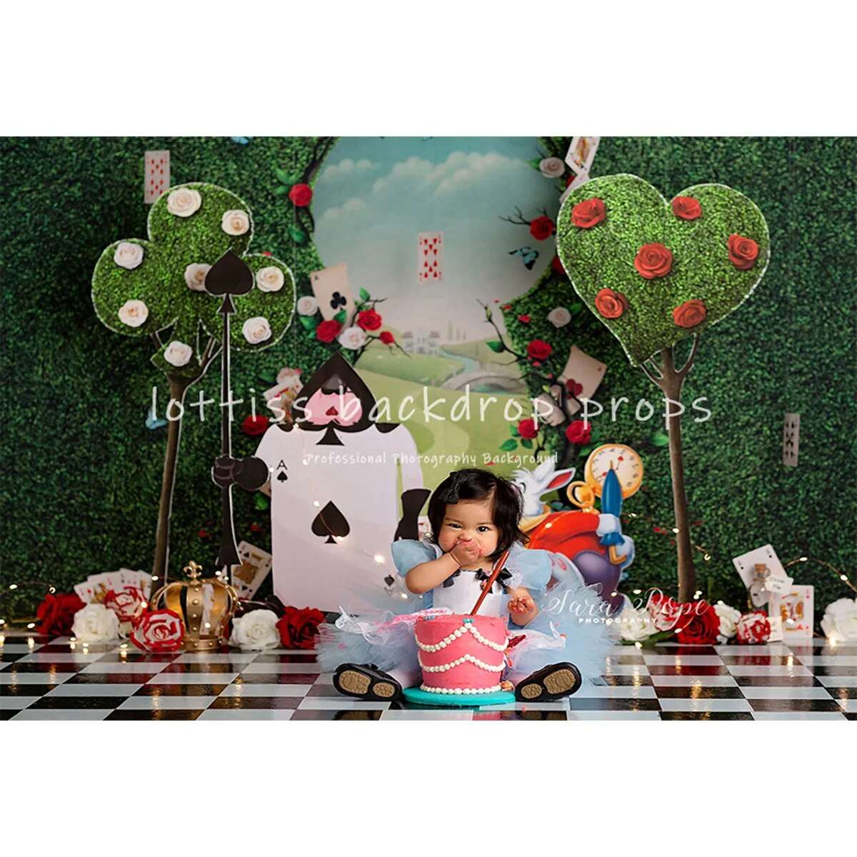 Alice In Wonderland Theme Birthday Background Baby Kids Girl Birthday Party Props Tea Party Mad Hatter Cartoon Decor Backdrop