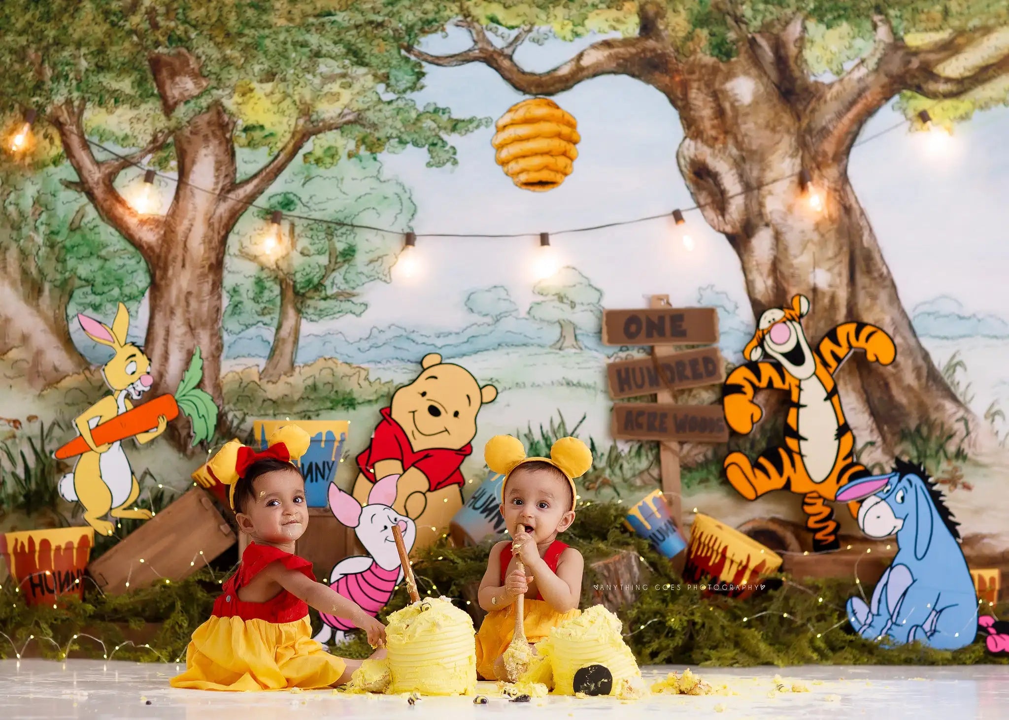 Pooh Bear Forest Backdrop Kids Baby Cake Smash Photography Props Honey Acrewoods Child Birthday Dceor Studio Backgrounds