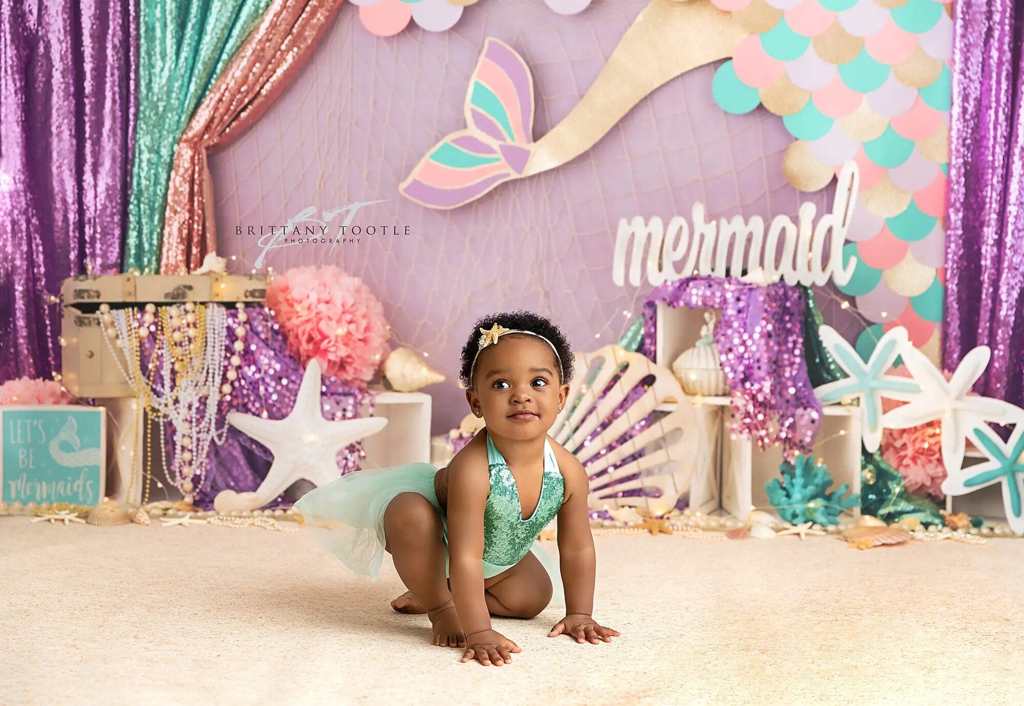 Under The Sea Theme Backdrops Little Mermaid Kids Photography Birthday Cake Smash Props Child Girl Photocall Undersea Background