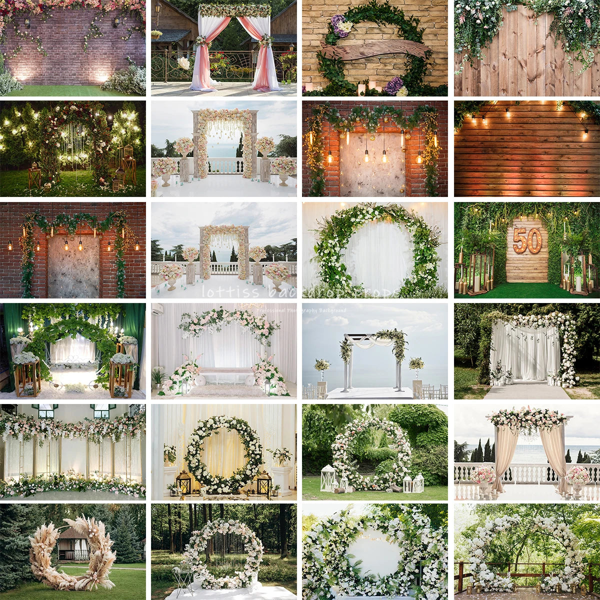 Wedding Ceremony Backdrops Adult Woman Photography Props Child Baby Photocall Decors Green Grass Floor Arch Door Background