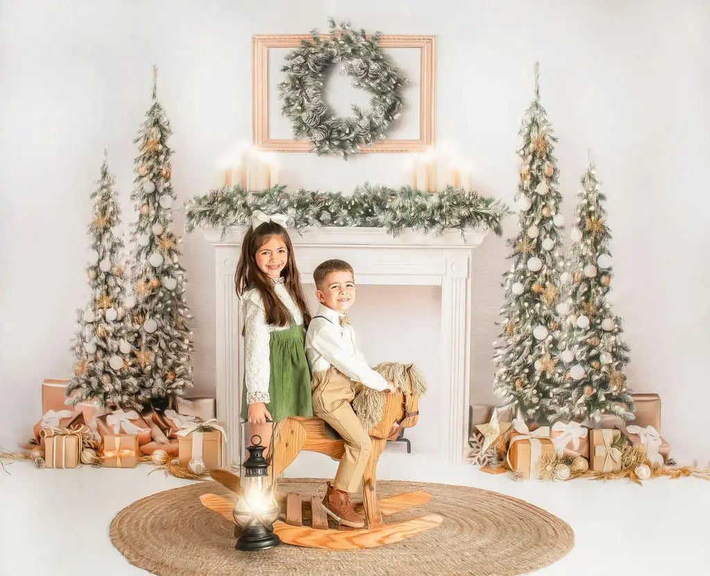 White Christmas Mantle Photography Backdrop Kids Baby Cake Smash Photocall Decors Girls Adult Birthday Studio Backgrounds