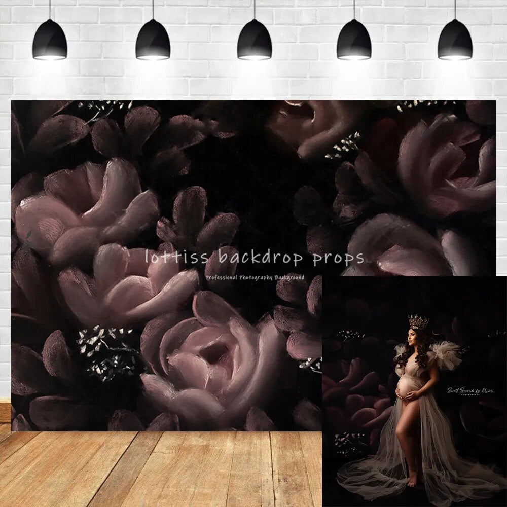 Décors floraux foncés femme enceinte Portrait photographie abstraite peinture à la main Rose fleur fond adulte bébé Photostudio 