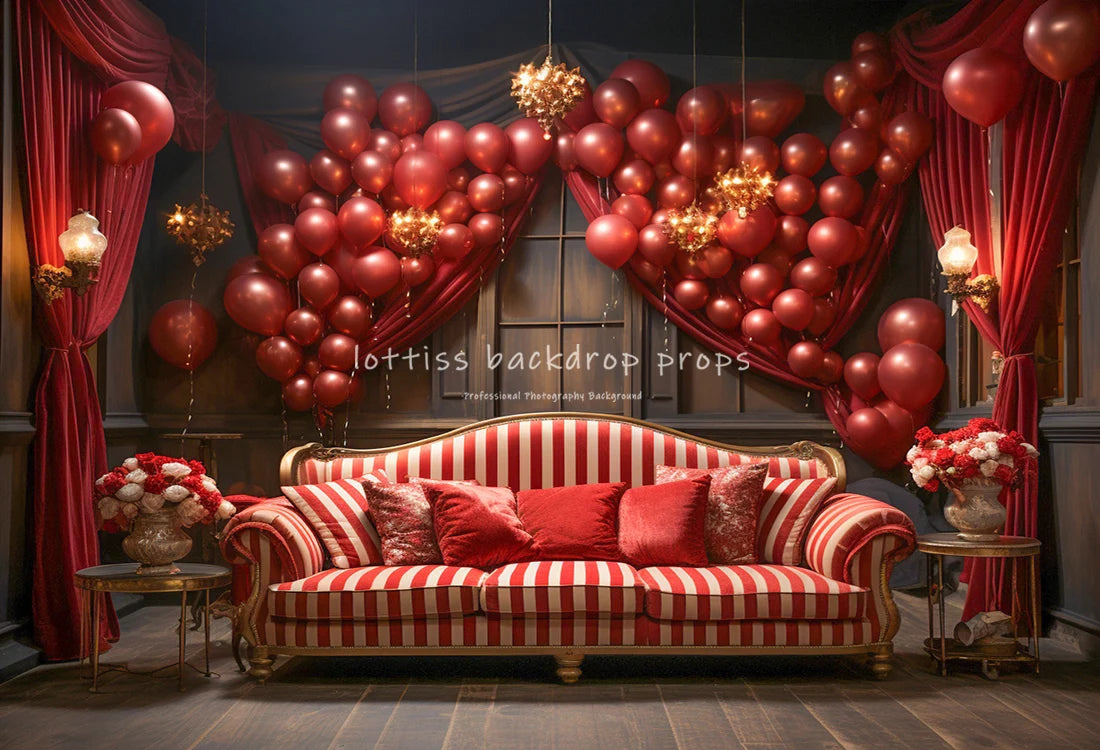 Valentine's Day Store Front Backdrops Kids Girl Photography Props Child Adult Photocall Rose Red Striped Balloon Backgrounds