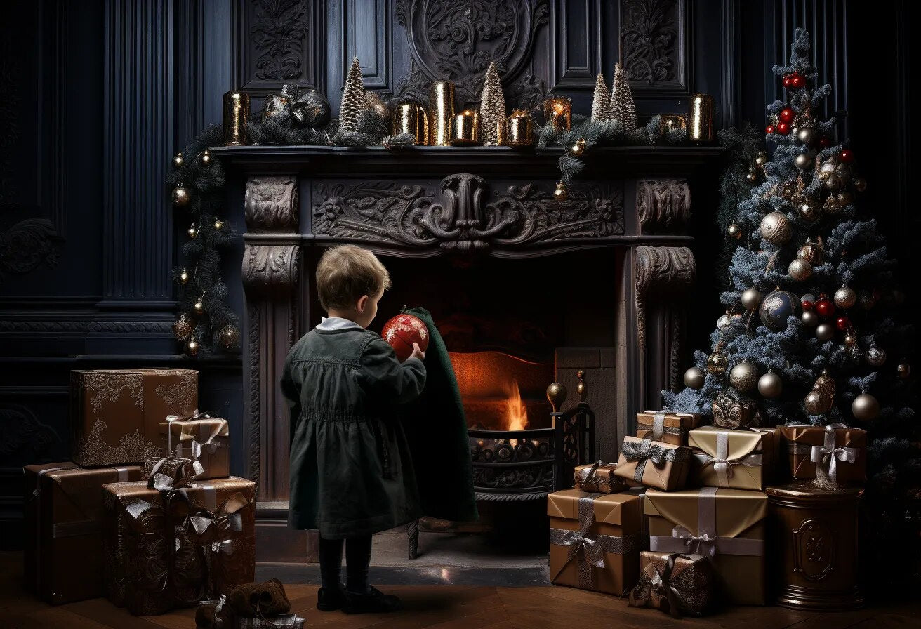 Christmas Classic Fireplace Backdrops Kids Baby Photography Props Child Adult Festival Xmas Treees Living Room Background