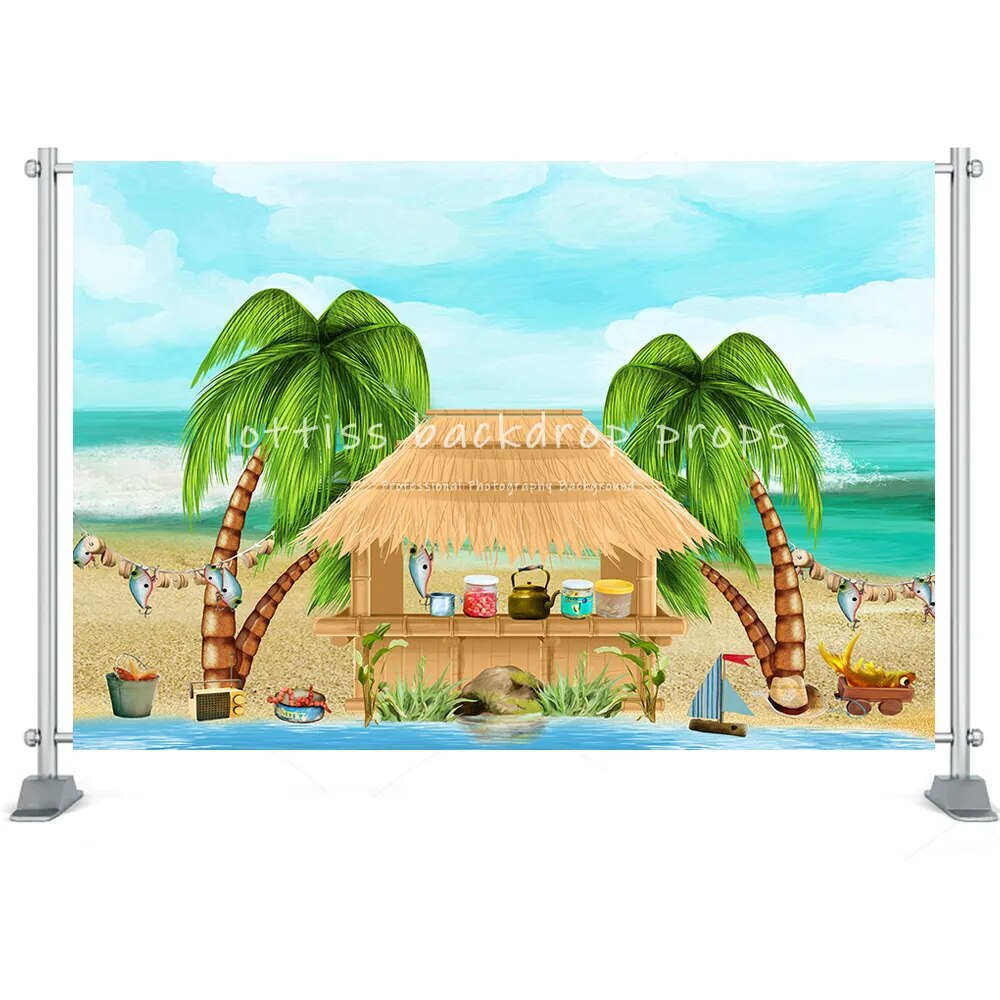 Summer Beach Backdrop Surfboard Van Palm Tree Holiday Seaside Photography Nature Scenery Baby Birthday Portrait Background