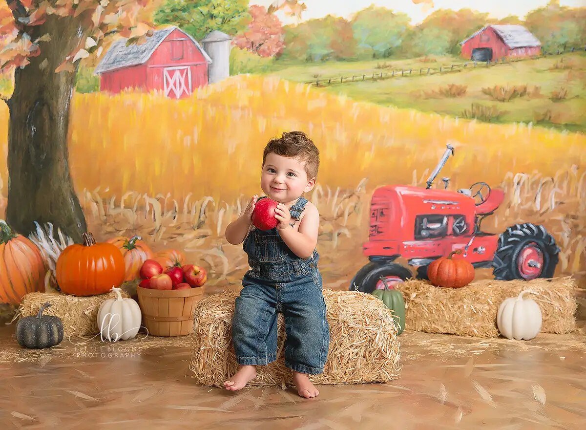 Autumn Red Tractor on the Farm Backdrops Kids Phtography Props Child Baby Birthday Cake Smash Photocall Fall Country Background