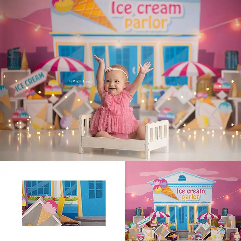 Sweet Summer Nights Backdrop Kids Baby Cake Smash Photocall Decors Ice Cream Parlor Child Girls Adult Birthday Backgrounds