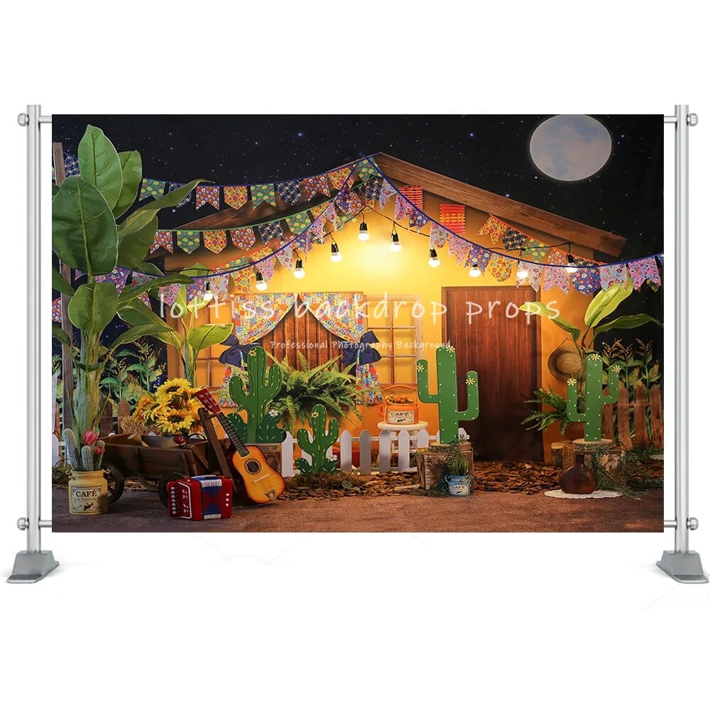 Toile de fond pour photographie thème Fiesta du mexique, peinture 3D, Cactus du désert d'été, décor de fête d'anniversaire pour enfants, Festival, garçon