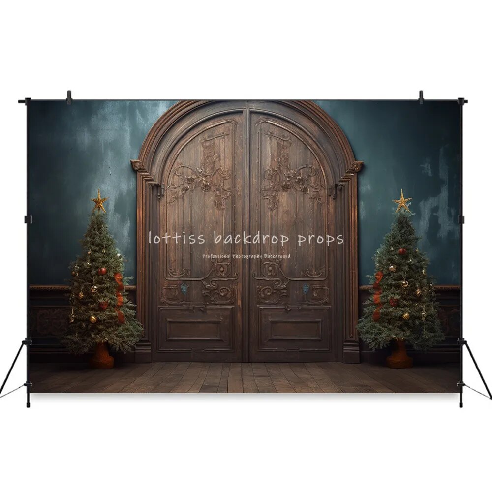 Winter Churchs Medieval Door Backdrops Kids Adult Xmas Photography Props Child Adult Photocall Snowy House Front Background