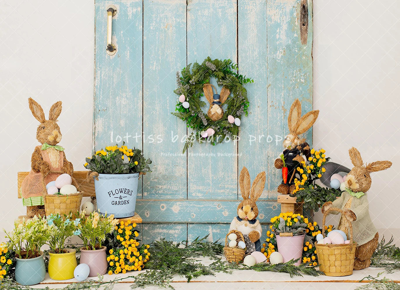 Bunnies at the Door Easter Backdrops Kids Girl Photography Adult Child Photocall Farm Spring Festival Backgrounds