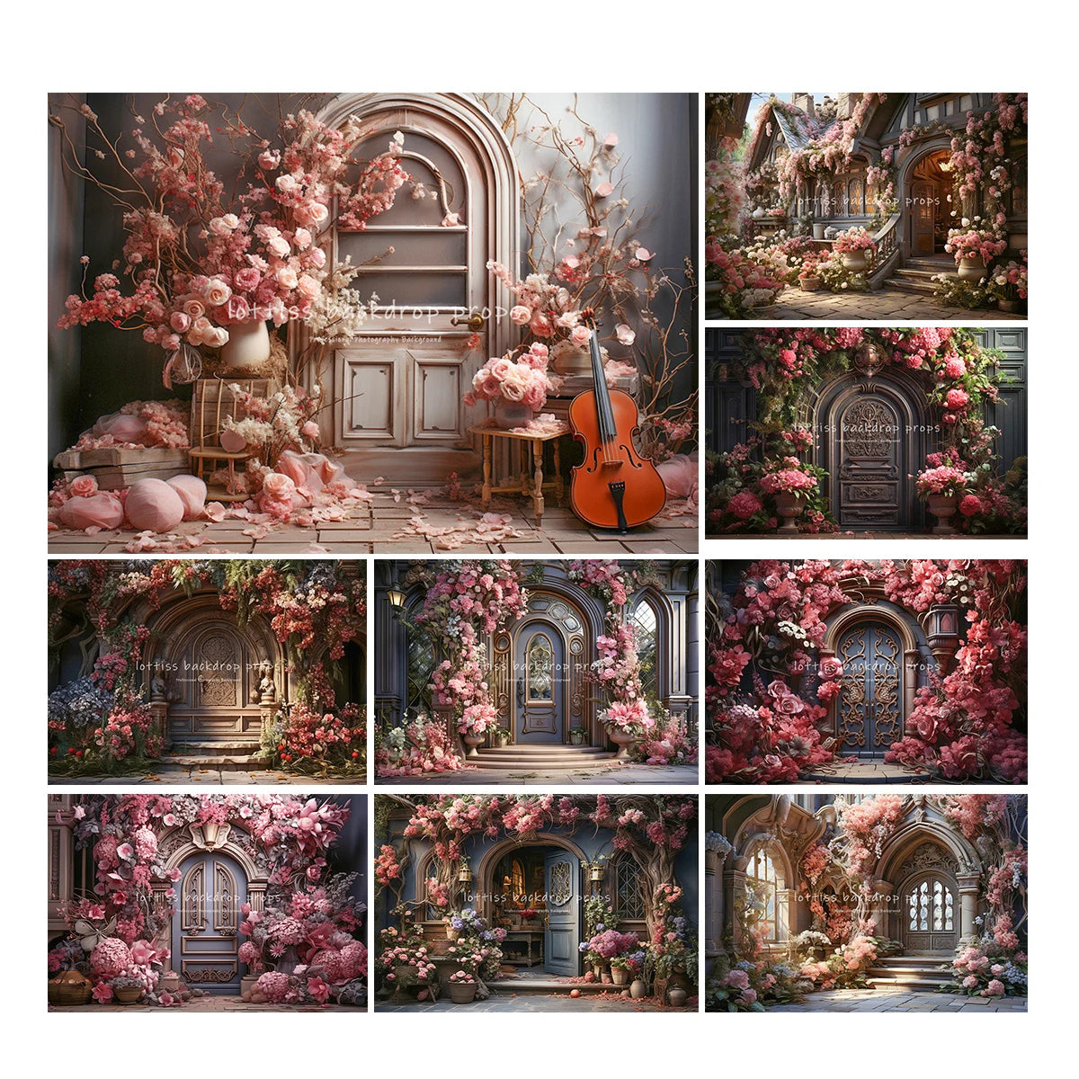 Garden House Floral Door Backdrops Kids Child Spring Photography Girl Baby Photocall Decors Rose Pink Flower Windows Backgrounds