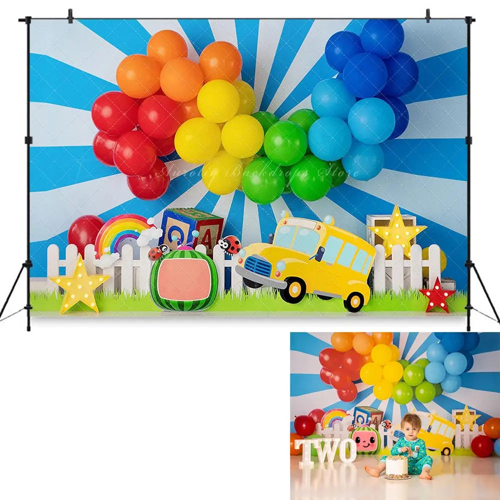 Balloons Arch and Cars Birthday Backdrop Kids Baby Cake Smash Photography Props Child Boys Adult Studio Backgrounds