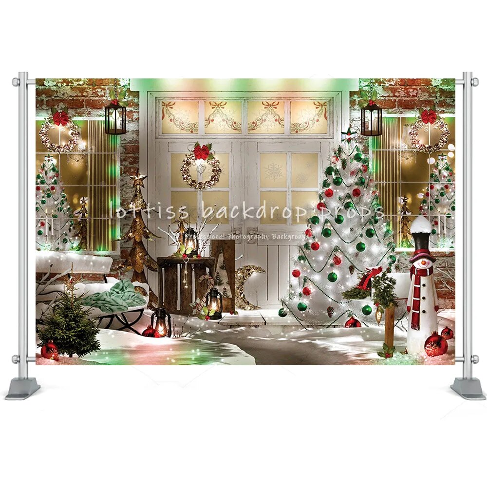 Arrière-plan de noël, cheminée d'hiver, arbre de noël, renne, jouets, décor de famille, Portrait de bébé et enfant, accessoires de photographie 