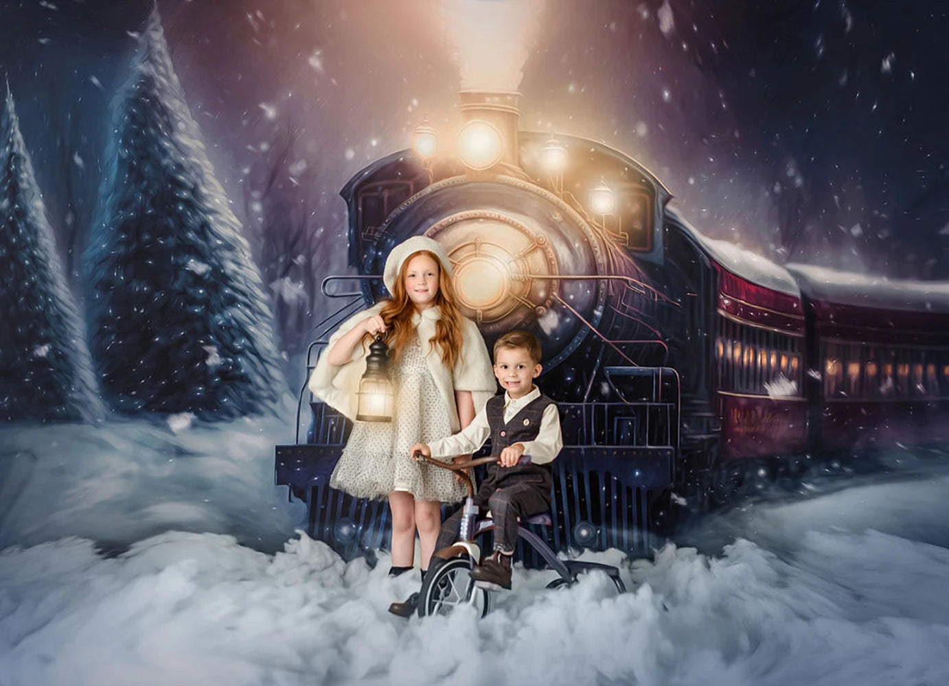 Polar Express Train Backdrops All Aboard Theme Kids Baby Portrait Photocall Girl Adult Photostudio Christmas Winter  Background