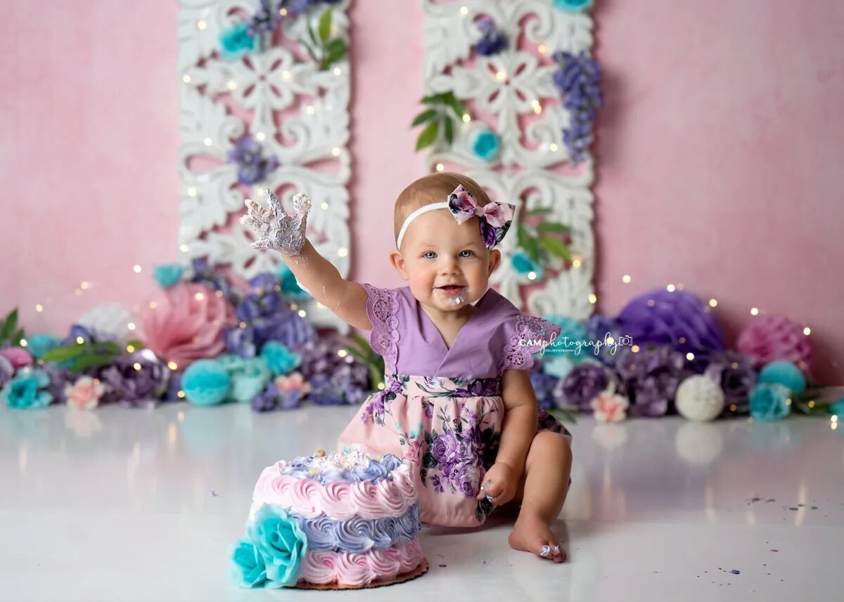 Spring Garden Pink Wall Backdrops Kids Baby Cake Smash Birthday Photocall Props Girl Children Girl Floral Decor Background