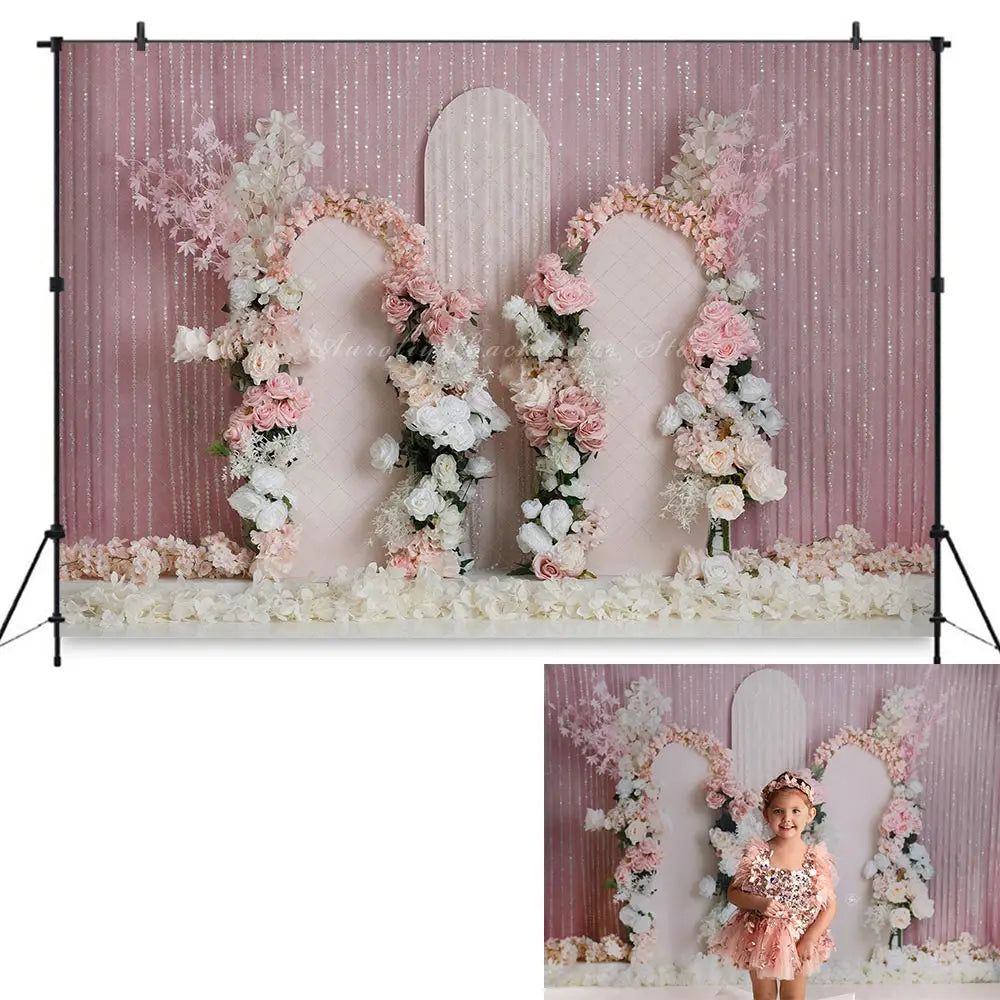 Cherry Blossom Archway Backdrop Spring Floral Kids Baby Cake Smash Photography Props Child Adult Birthday Studio Backgrounds