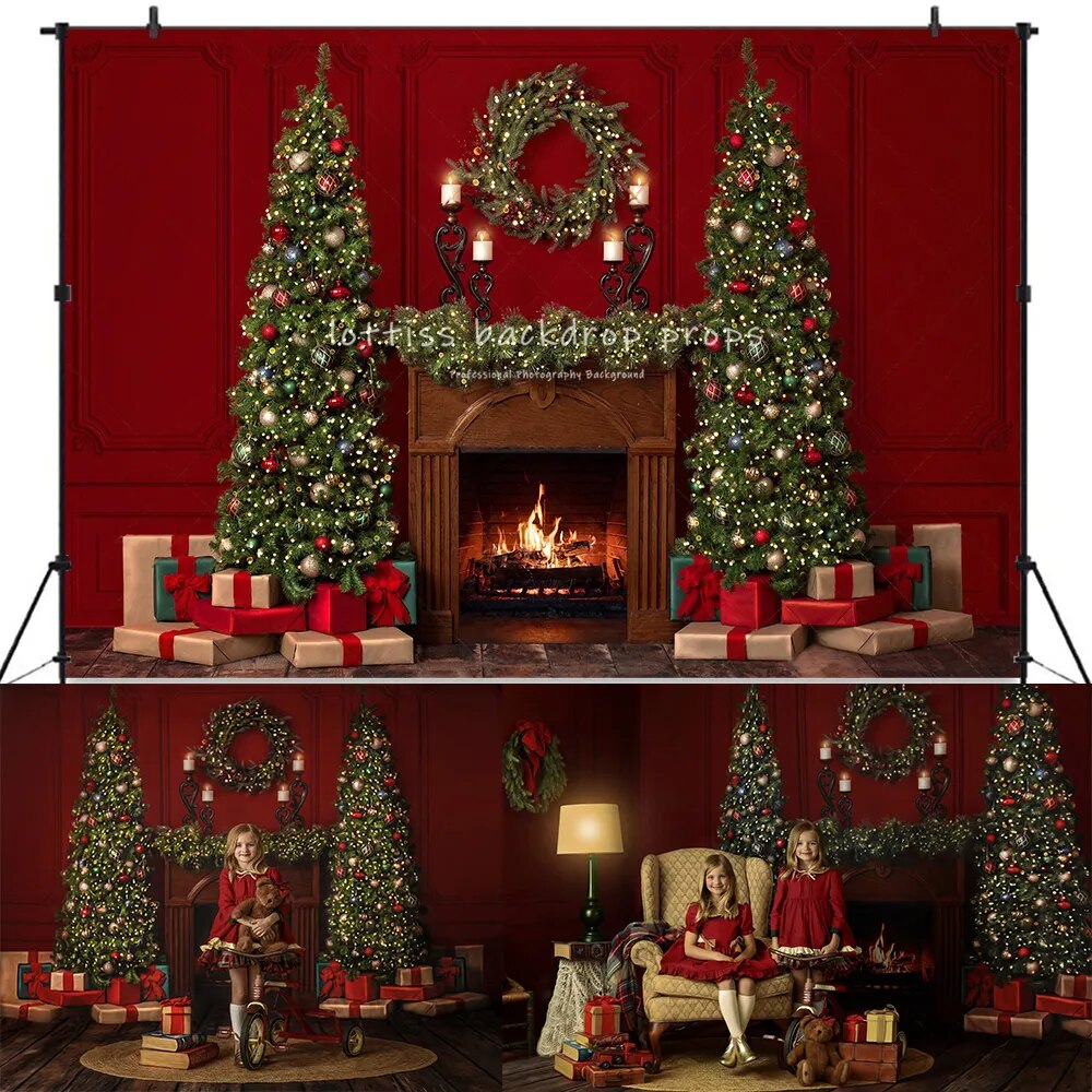 Christmas Livingroom Backdrops Kids Family Portrait Props Baby Girl Photography Photostudio Xmas Windows Fireplace Background