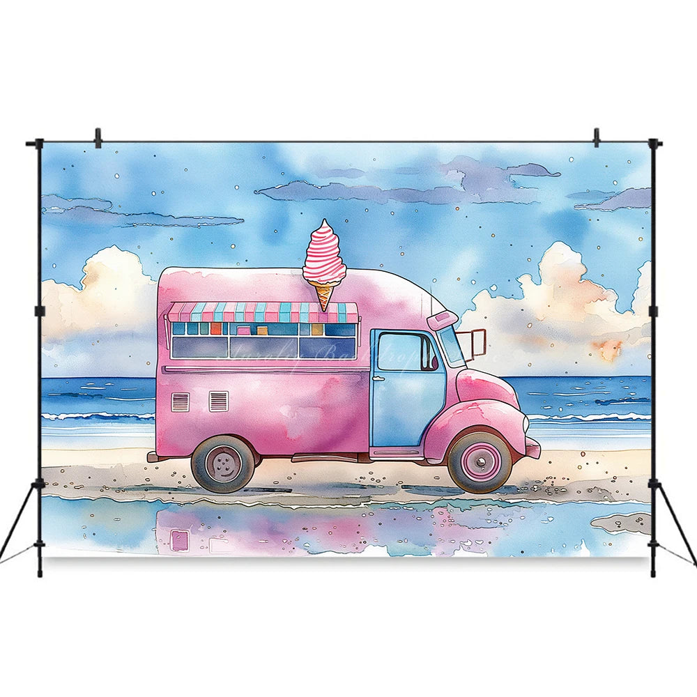 Summer Beach Plam Trees Photo Backdrop Kids Baby Cake Smash Photography Props Ice Cream Car Sunset Child Adult Studio Background