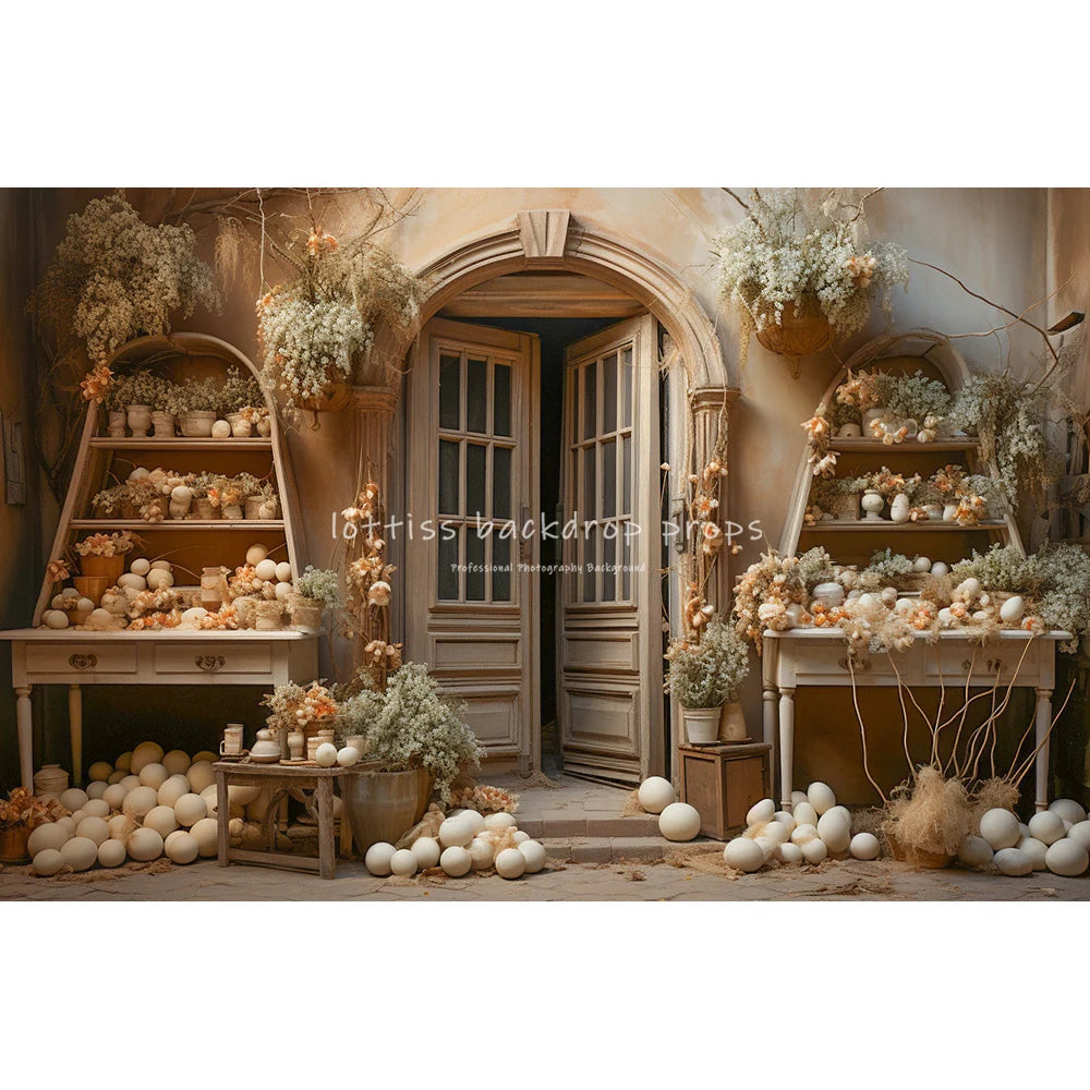 Easter Bunny With Flowers Vase Backdrops Kids Baby Photocall Child Adult Photocall Flower Windows Wooden Wall Backgrounds