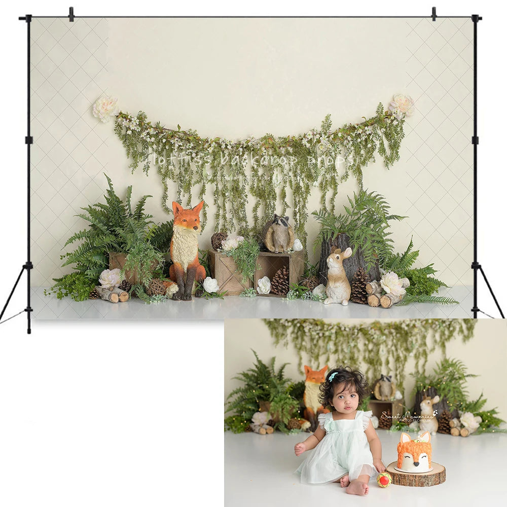 Spring Garden Backdrops Kids Baby Cake Smash Photocall Decors Floral Markets Plants Forest Animals Deer Backgrounds