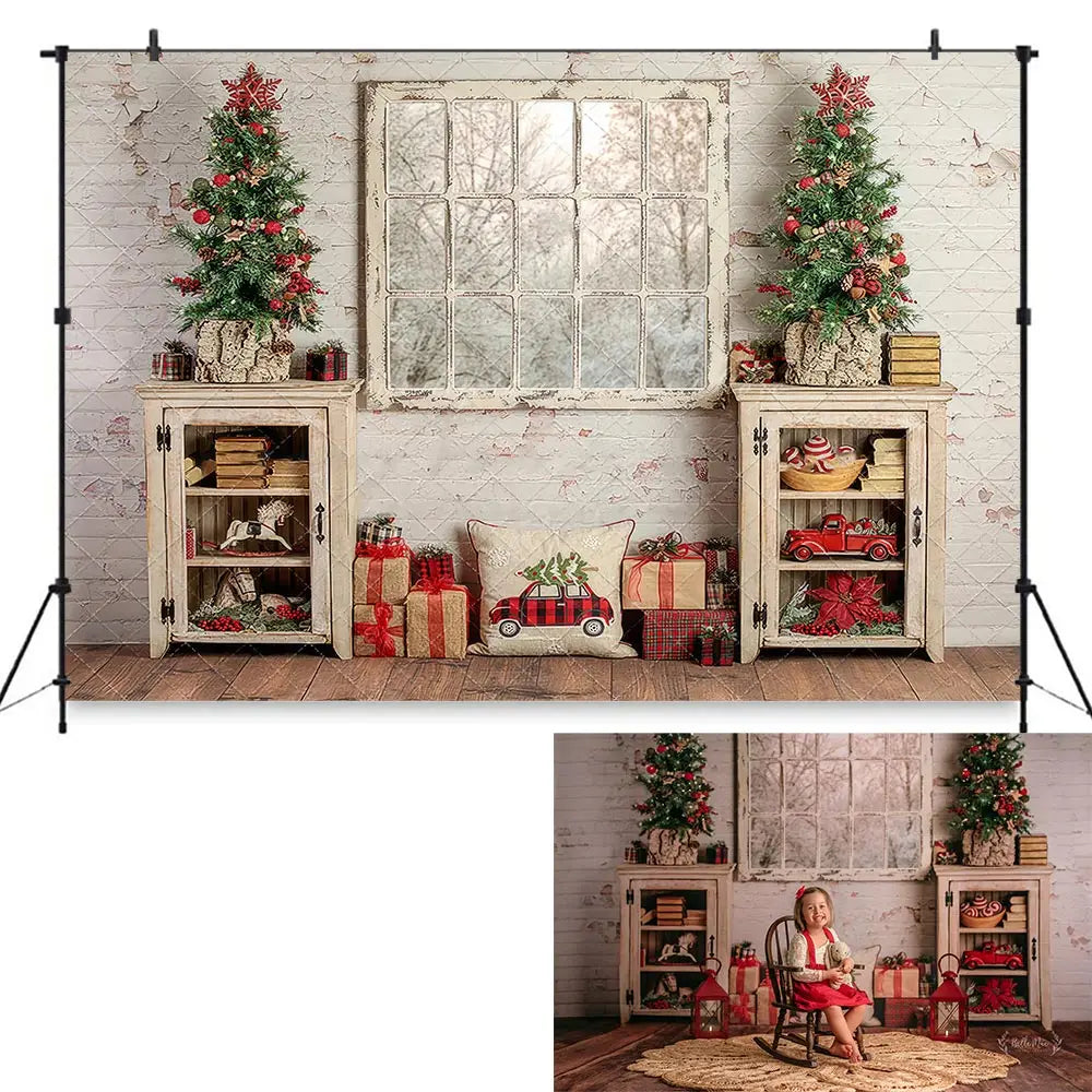 Christmas Little Bear and Fireplace Backdrop Baby Kids Portrait Family Party Photocall Photograhy Studio Background