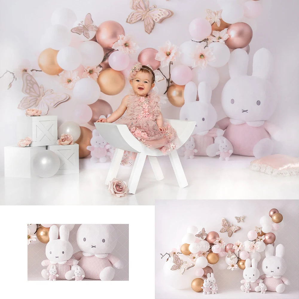 Butterflies Bunnies Blossoms Backdrops Kids Baby Easter Photography Child Girl Photocall Spring Balloons Photo Backgrounds