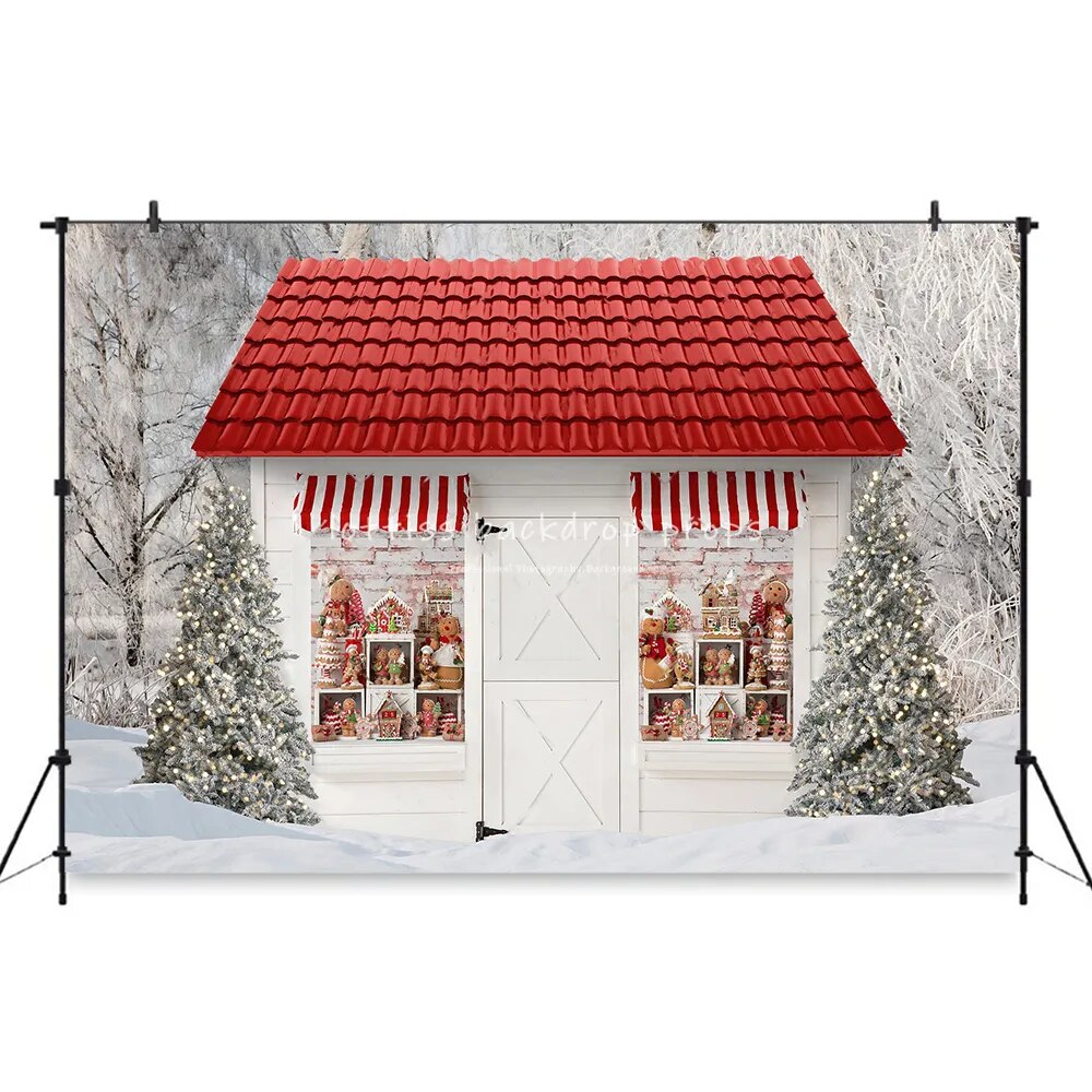 Christmas Santa Shop Backdrops Kids Adult Photocall Props Child Baby Photography Winter Country Gingerbread Store Background