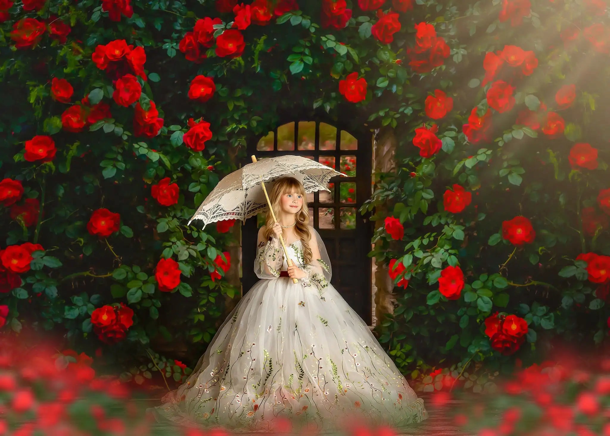 Red Rose Garden Backdrops Kids Girl Photography Props Child Adult Photocall Decors Spring Floral Valentine Day Background