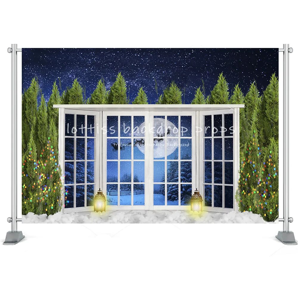 Christmas Window Door Photography Backdrop Xmas New Year Kids Children Portrait Family Photocall Photo Studio Background