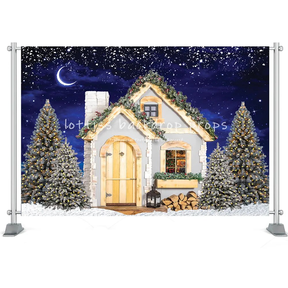 Noël hiver rue maison photographie toile de fond jouet arbre chariot couronne enfants anniversaire Portrait arrière-plan Photo Studio