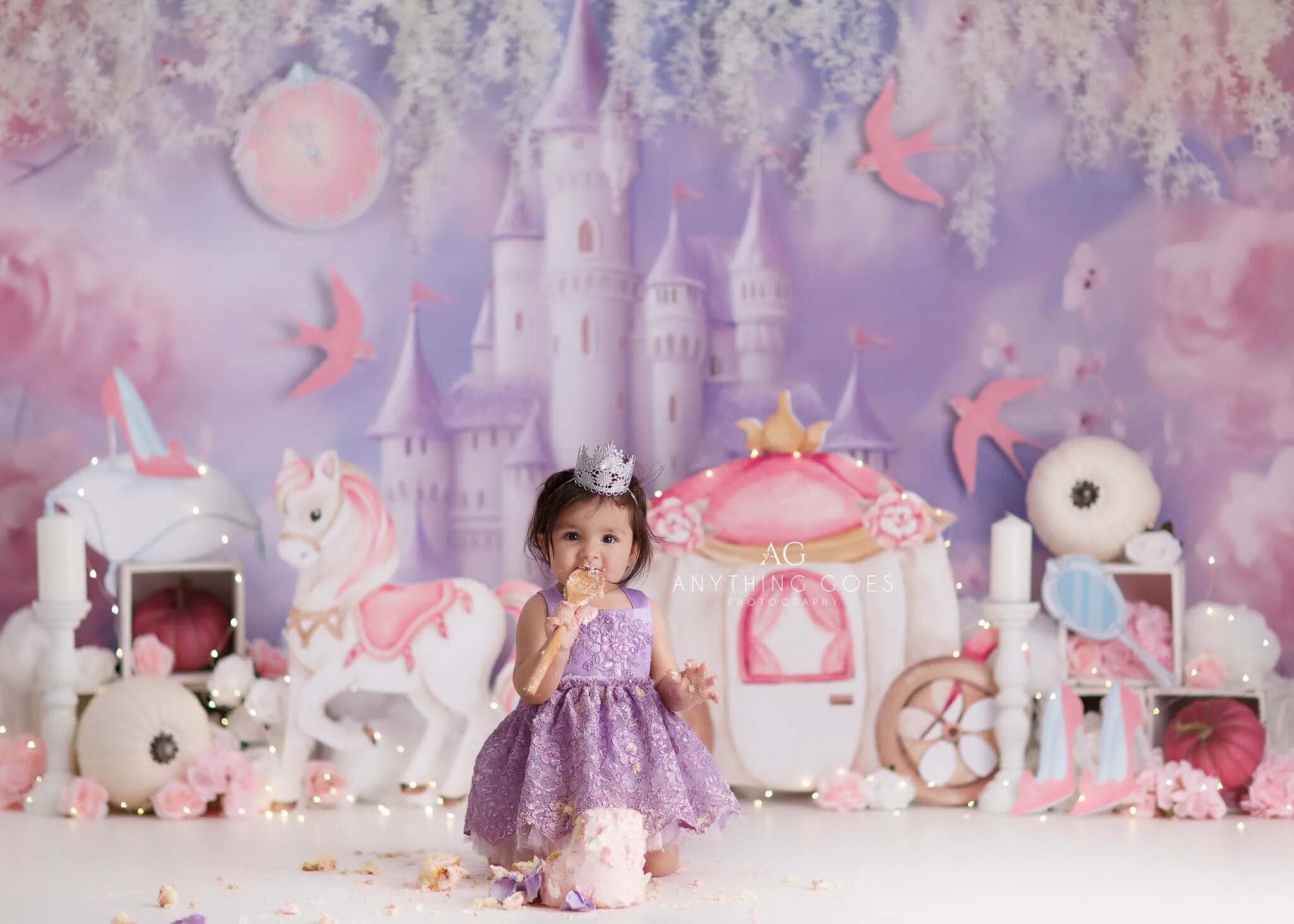 Unicorn Castle Cake Smash Backdrops Kids Baby Cake Smash Birthday Props Child Girl Photocall Decors Background