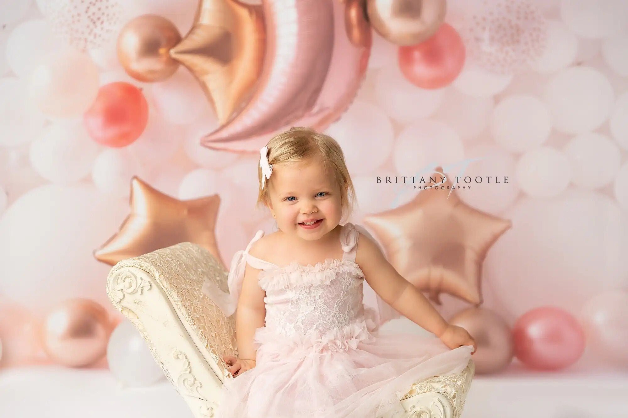 Over The Moon Balloon Wall Backdrops Girl Kids Cake Smash Birthday Photography Child Baby Photocall Pink Stars Clouds Background