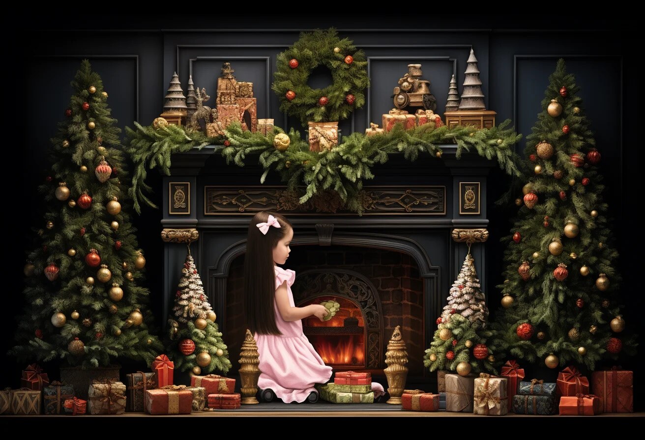 Christmas Fireplace Backdrops Kids Adult Photography Props Child Baby Photocall Decors Xmas Trees Gifts Box Festival Background