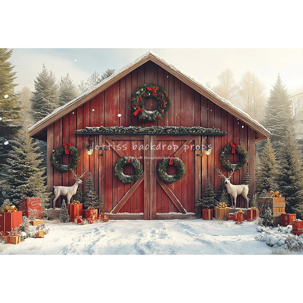 Winter Carousel Wooden Barn Cottage Backdrops Kids Adult Photography Child Baby Photocall Snowflake Forest Backgrounds