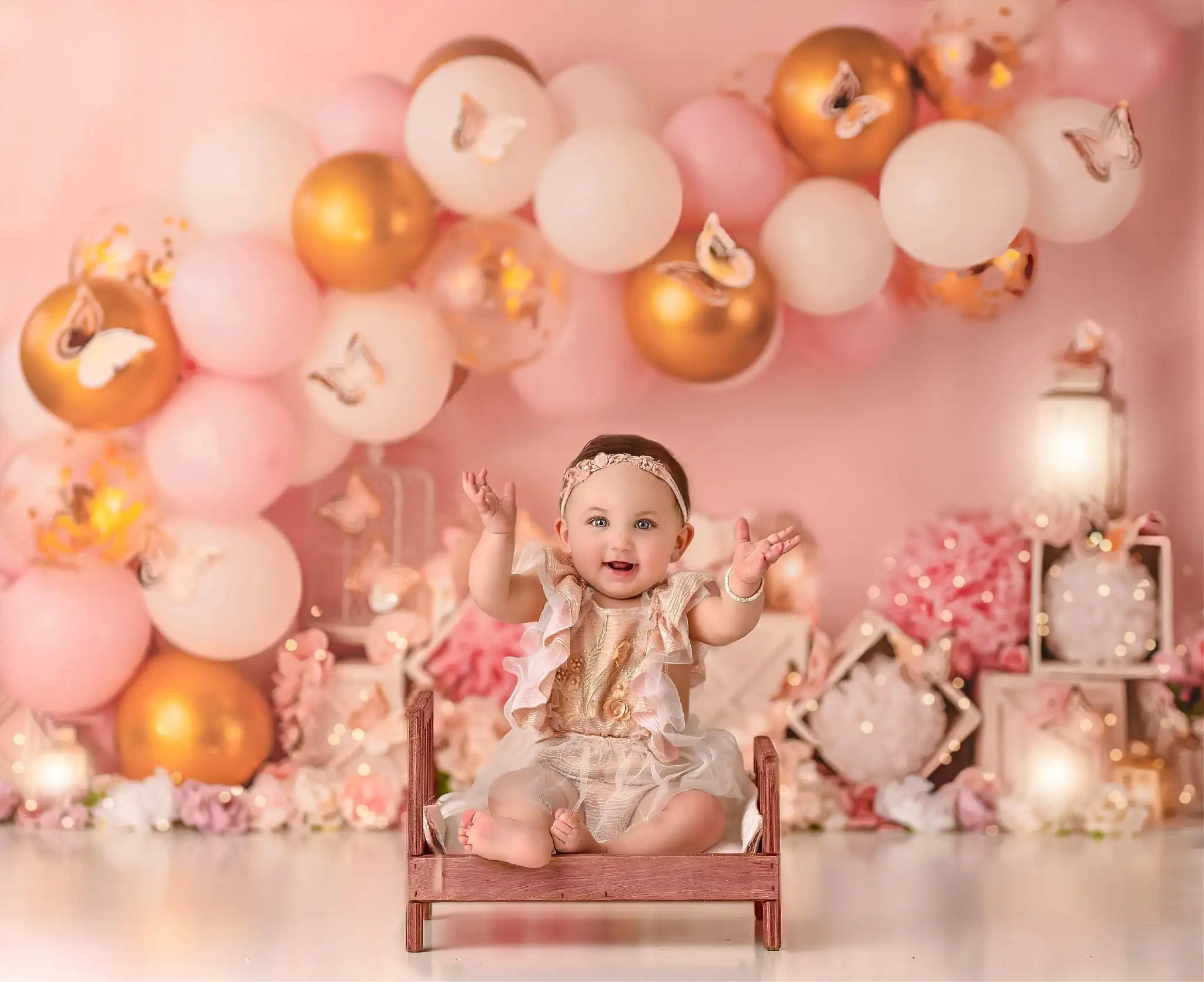 Balloons Butterfly Photography Backdrop Spring Floral Little Princess Kids Baby Cake Smash Photocall Prop Studio Backdrops