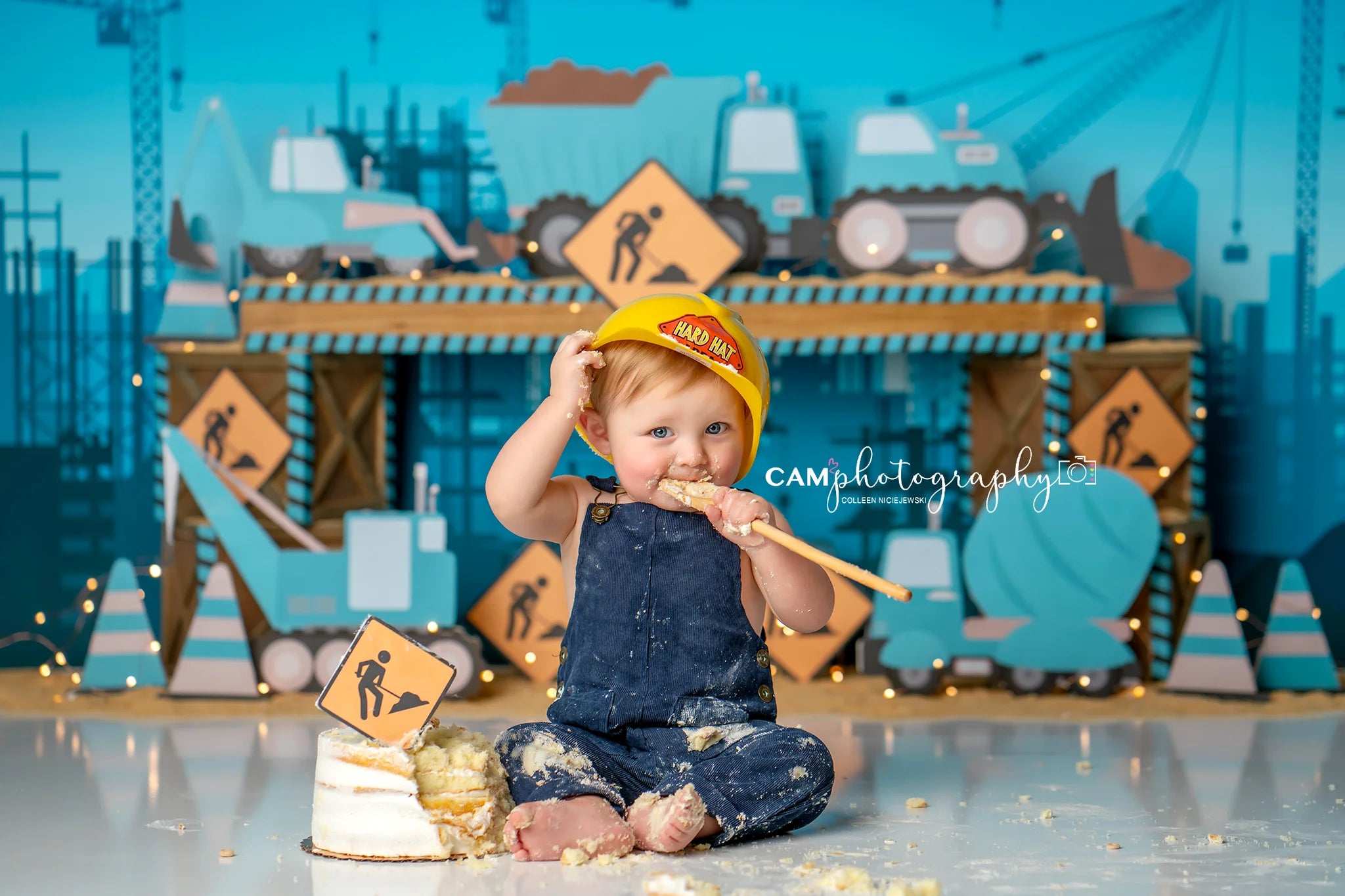 Under Construction Backdrop Kids Baby Cake Smash Photocall Decors Boys Adult Birthday Studio Backgrounds