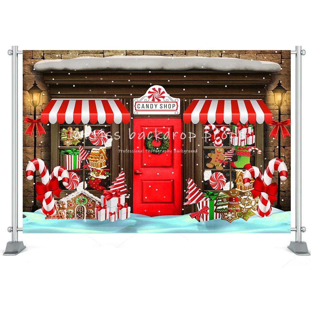 Christmas Toy Store Photography Backdrop Toy Horse Gingerbread House Xmas Room Kids Portrait Background Vintage Wood Door Decor