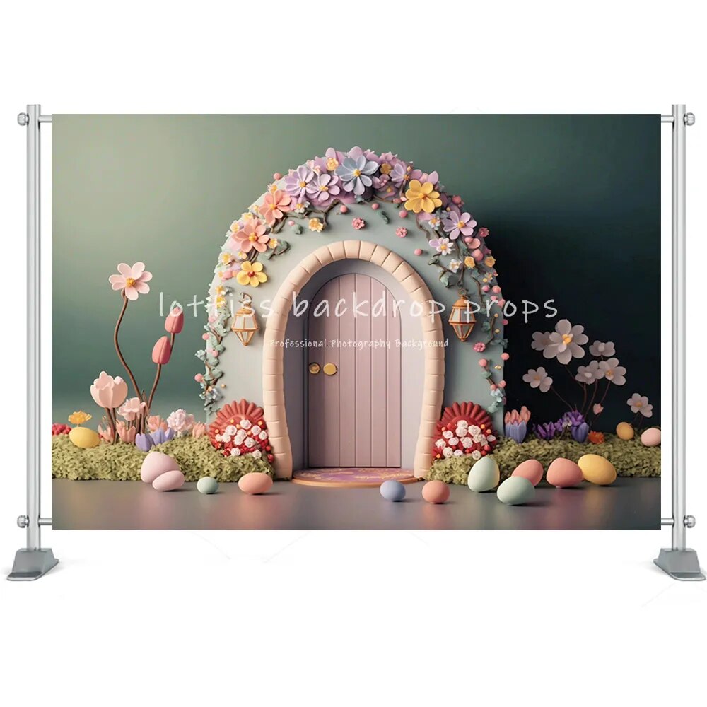 Easter Photography Backdrop Spring Garden Bunny Cake Smash Kids Portrait Background Easter Egg Baby Shower Portrait Props